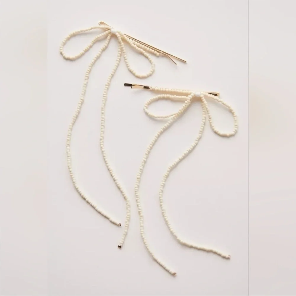 Free People Dainty Beaded Bow Pins in Ivory New